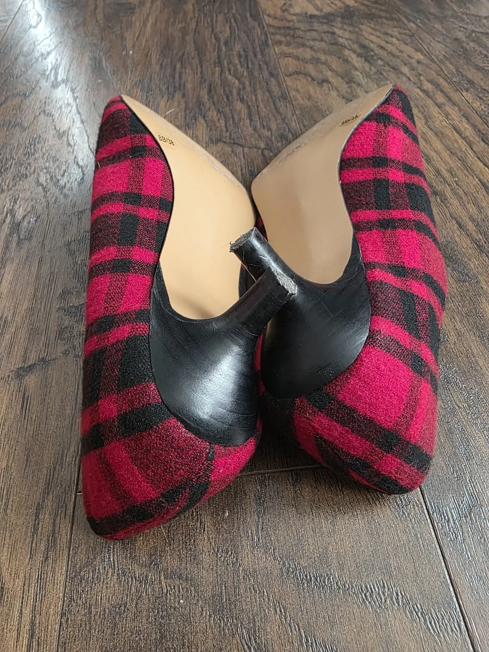 Sole Society Red and Black Plaid Pointed-Toe Heels